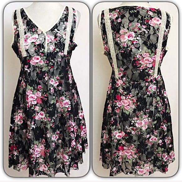 mini Dress S M L NEW Boho Paisley Lace Print Ruffle Tunic Sleeveless Tank Top